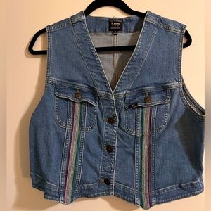 Lee Women’s Light Wash Denim Button Up Rainbow Vest